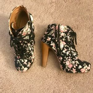 Floral platform high heel boots